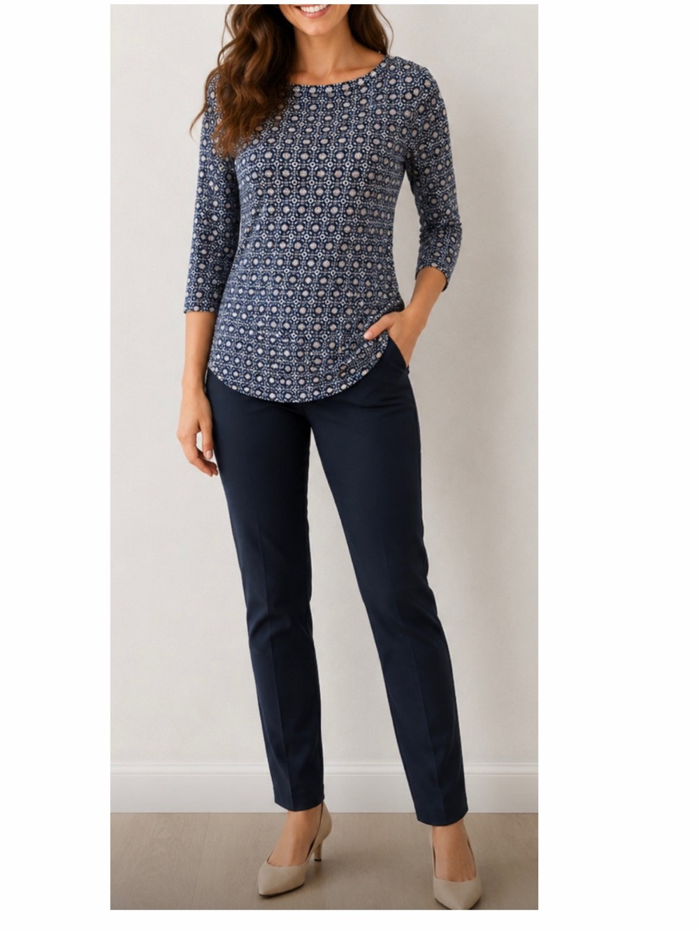 J. Jill 3/4 Sleeve Top Shirt Pima Cotton & Spandex 26” Length 35” Bust XS Petite